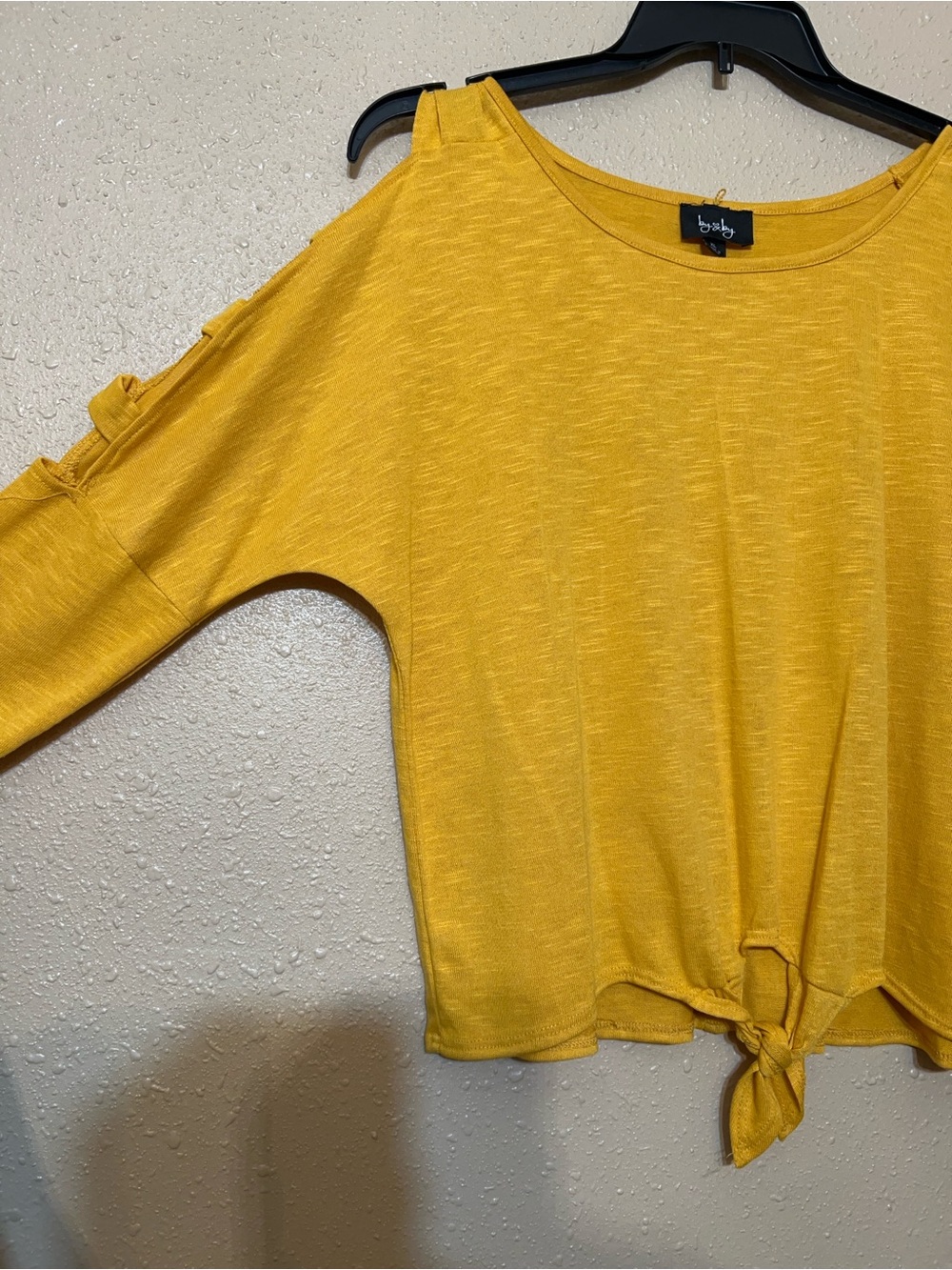 by & by Mustard Yellow Cold-Shoulder Tie-Front Crop Top